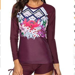 Long Sleeve Sun Protection Rash Guard 2pc Swimsuit